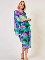 La Strada Multi-Layer Silk Blend Dress Multi Green/Purple print