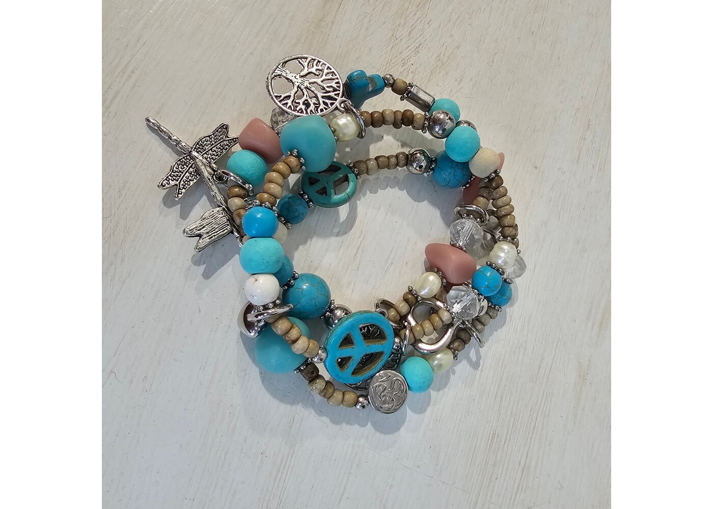 Blue Scarab 3 Piece Charm/Beaded Bracelet