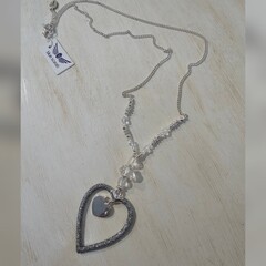 Blue Scarab Silver Sparkle Heart Detail Necklace