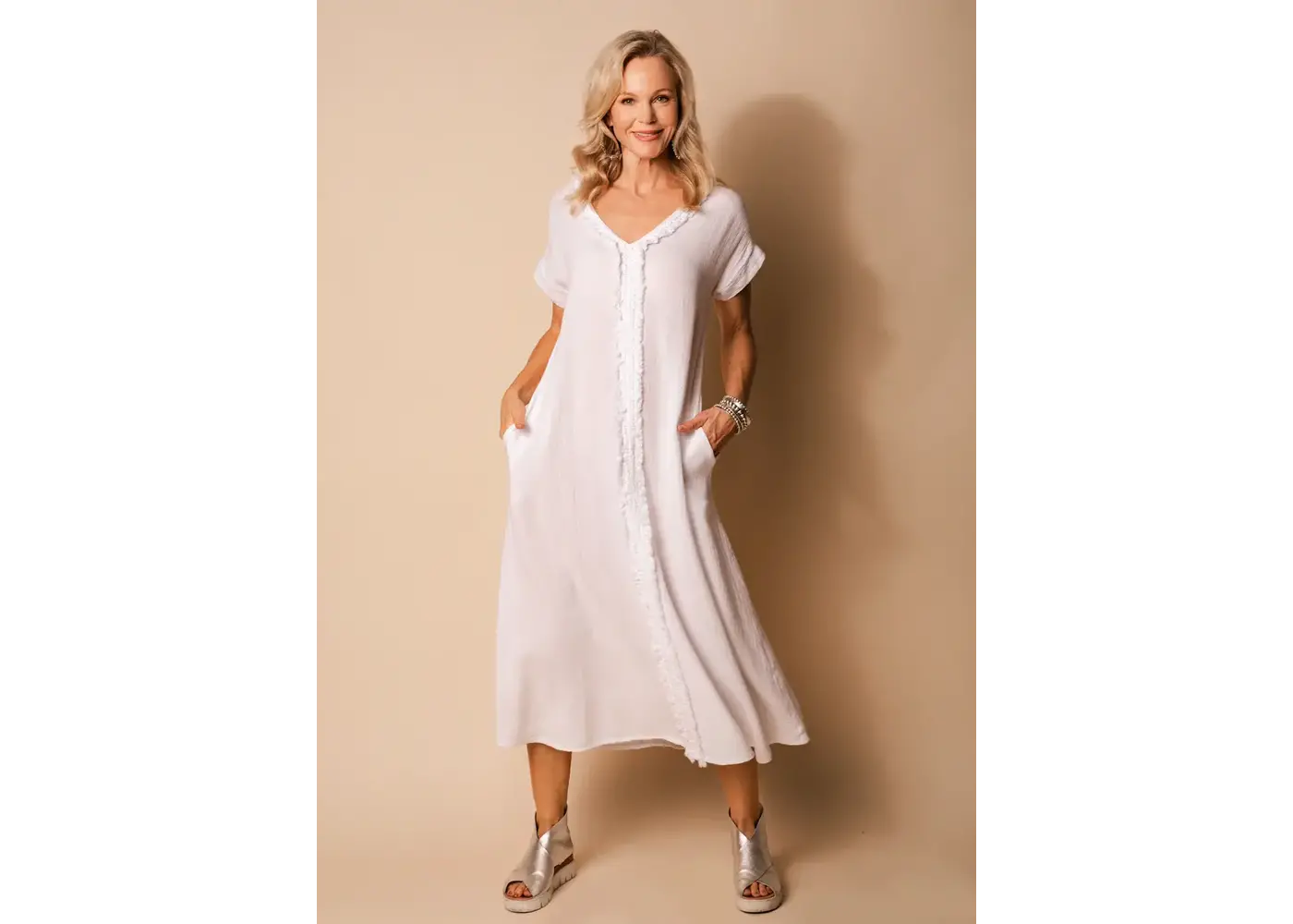 Imagine Fashion White Kaidi Linen Dress