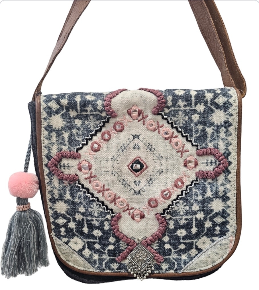 Denim/Pink Boho Shoulder Bag