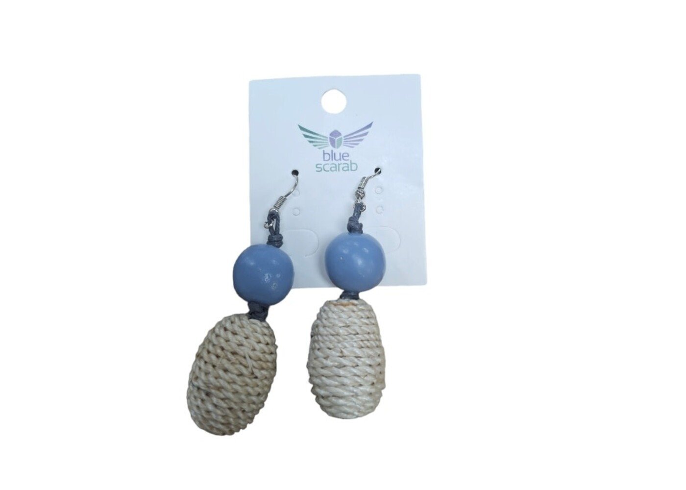 Blue Scarab Rattan Beaded Earrings
