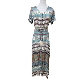 Savarna Tribe Long Button Down Dress Cap Sleeve