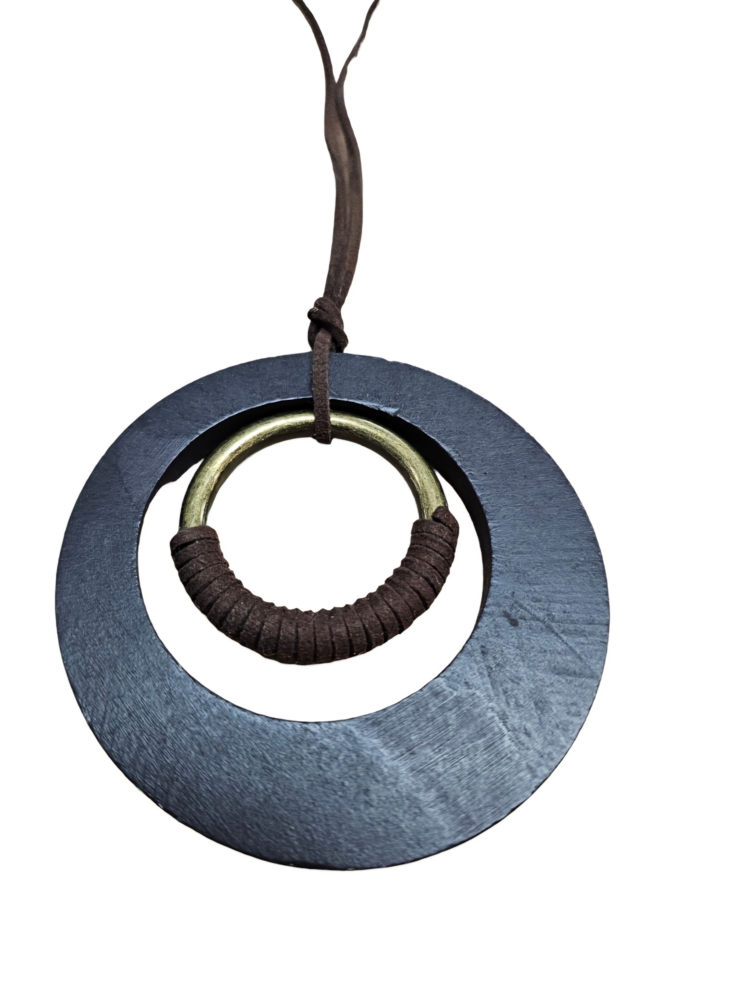 Little Secrets Large Wood Circle with Antique Gold Hoop Necklace