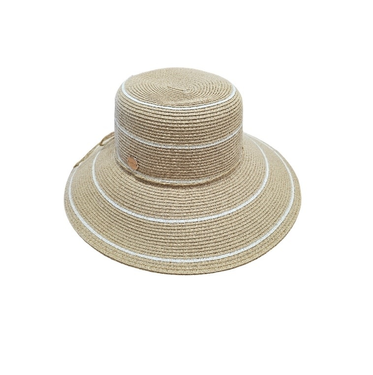 Sundaise Hats Leona Down Brim White Stripes Hat