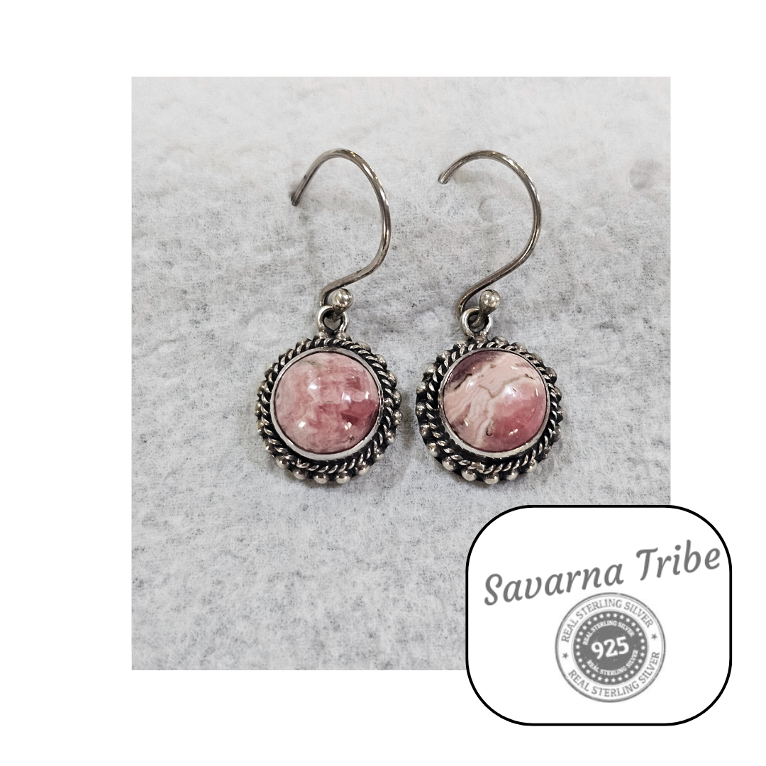 Savarna Tribe Sterling Silver Rhodochrosite Circle Earrings