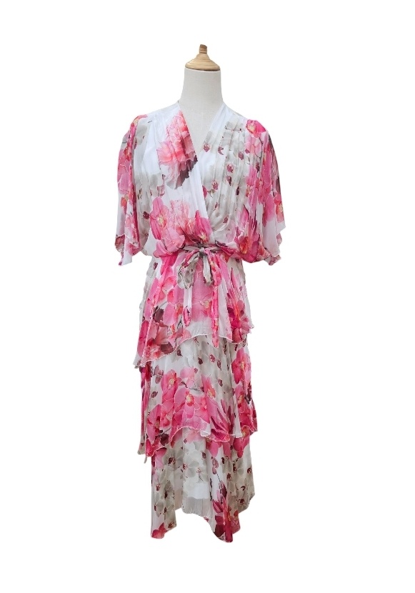 La Strada White/Fuchsia Layered Dress