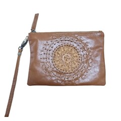 Savarna Tribe Tan Boho Hand Tooled Clutch
