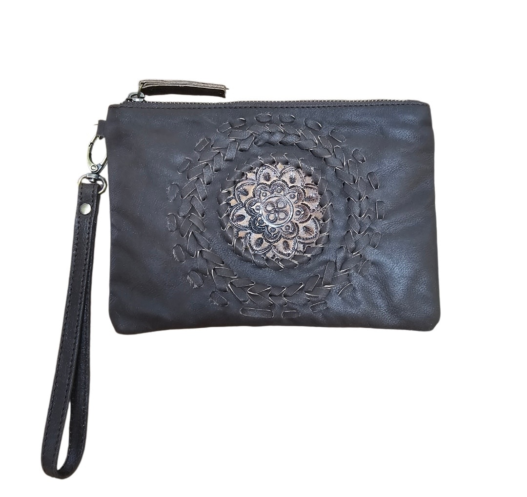 Savarna Tribe Mud Boho Hand Tooled Clutch