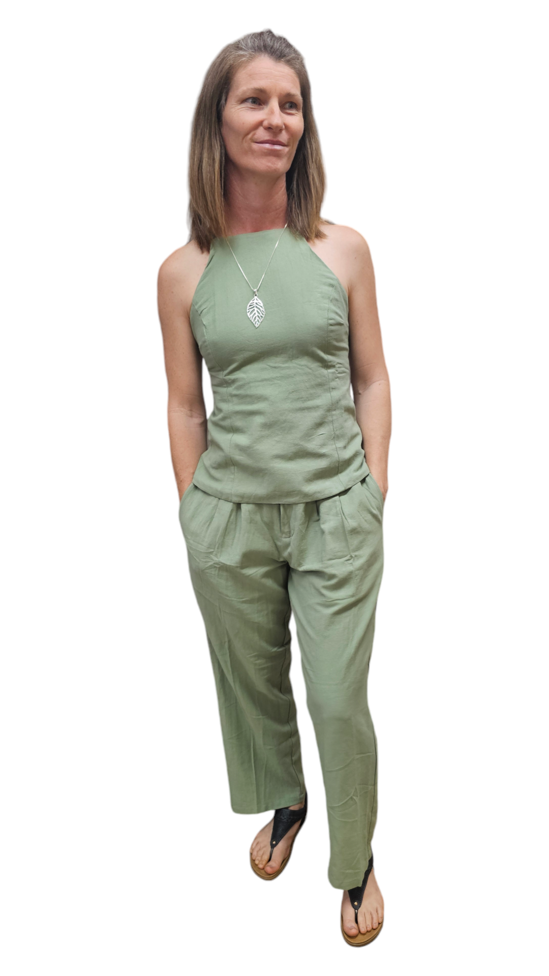 Savarna Tribe Fleur Green Linen Top