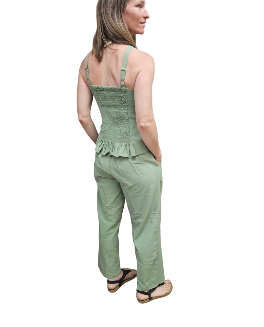 Savarna Tribe Fleur Green Linen Top