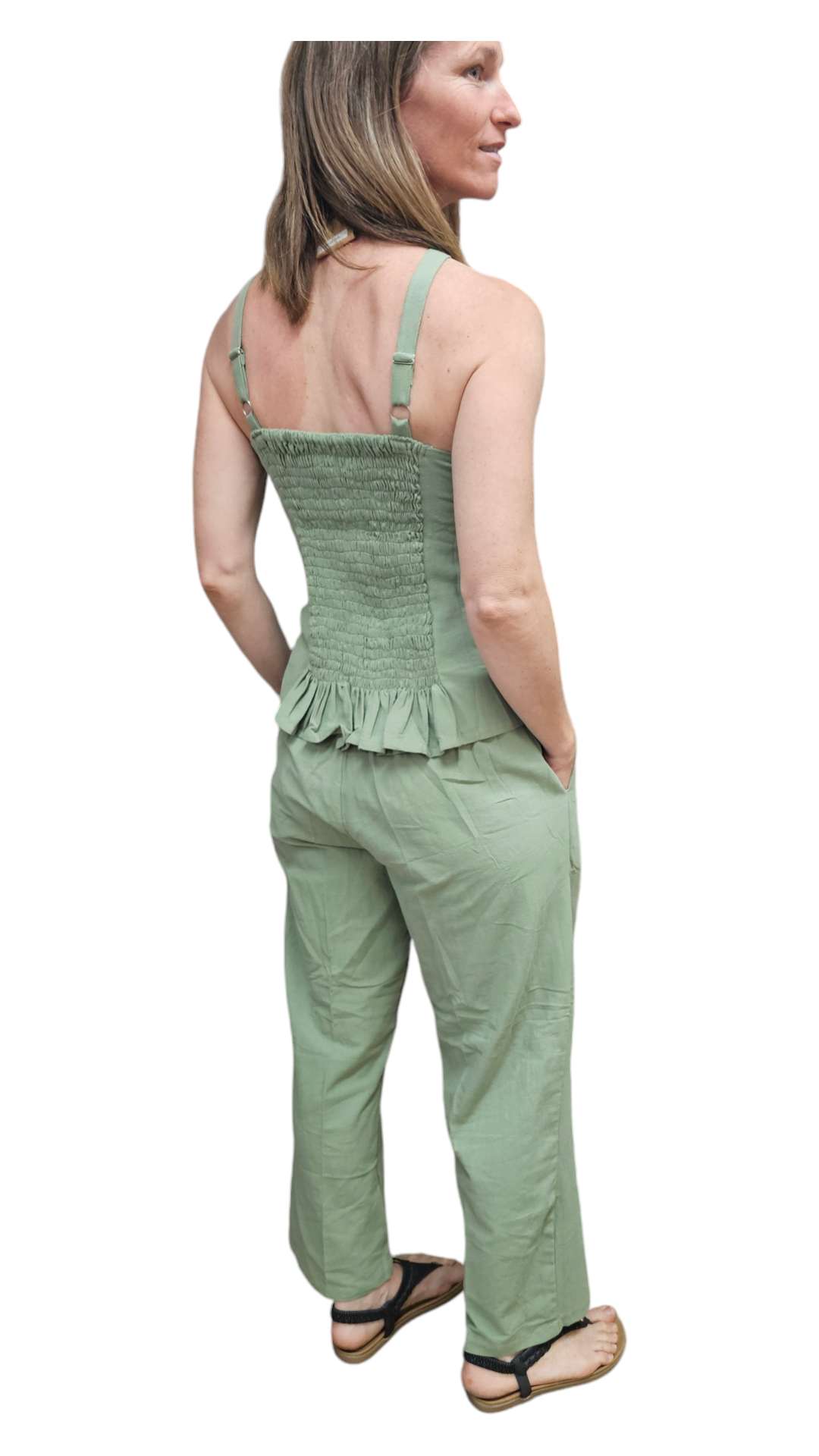 Savarna Tribe Fleur Green Linen Top
