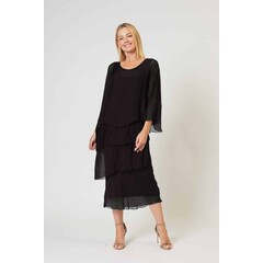 La Strada Italian Black Silk Layered Dress - Size Small