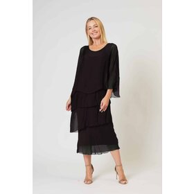La Strada Italian Black Silk Layered Dress - Size Small
