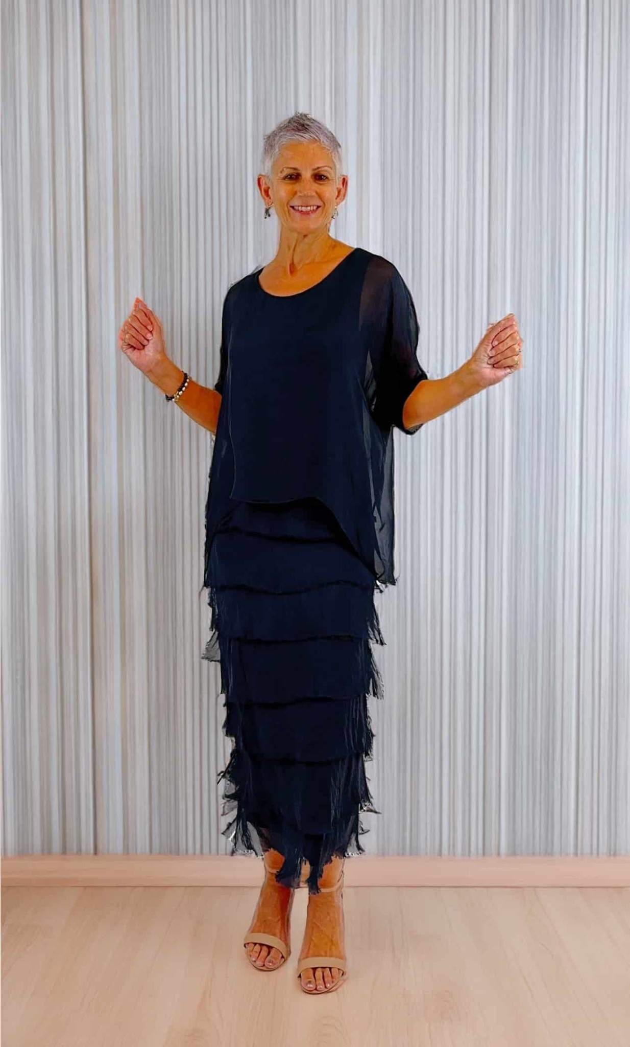 La Strada Serena Navy Silk Layered Dress