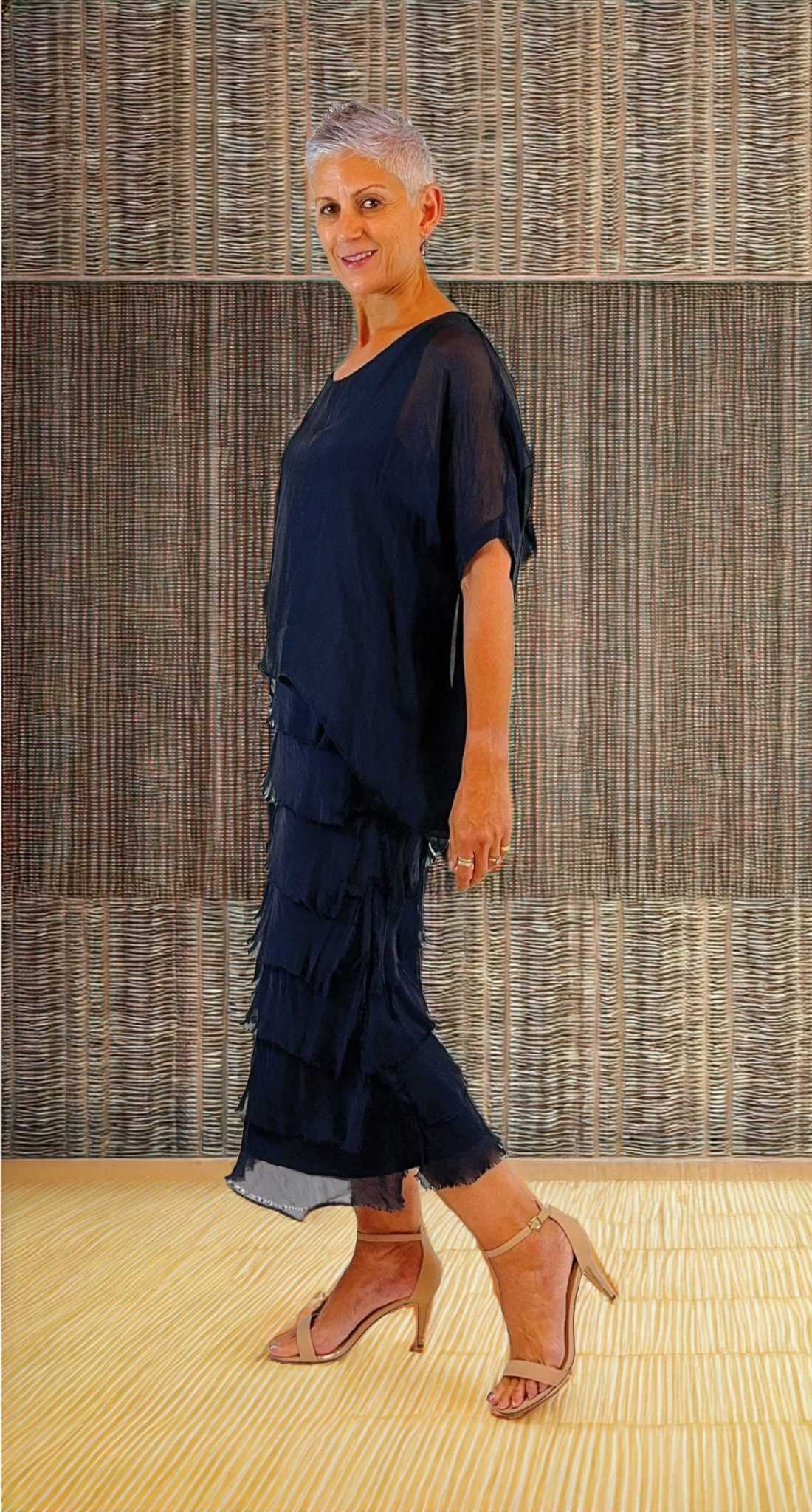 La Strada Serena Navy Silk Layered Dress