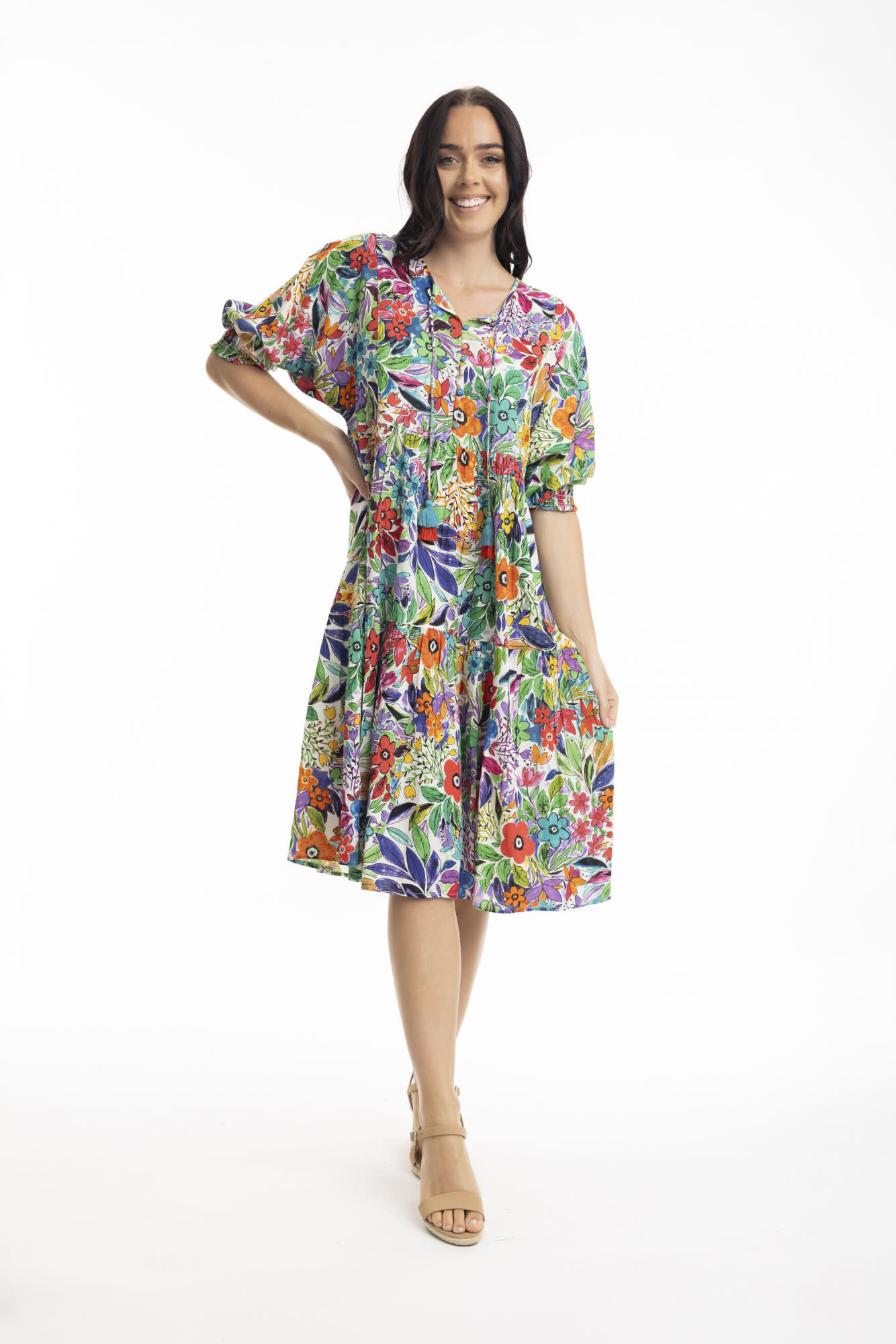 Orientique Australia Welwyn Puff Sleeve Bib Dress
