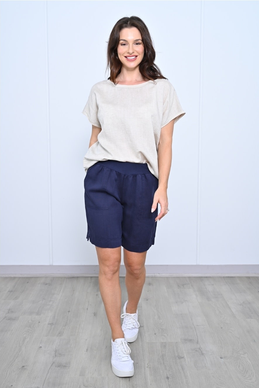 Cali & Co Sally Pull-on Navy Linen Shorts