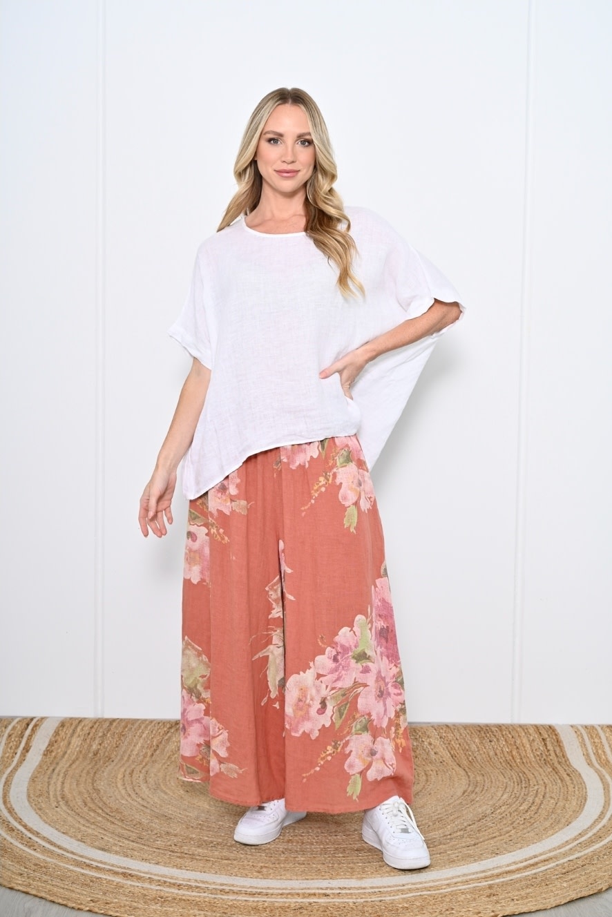 Cali & Co Pazila Rust Wide Leg Linen Pant