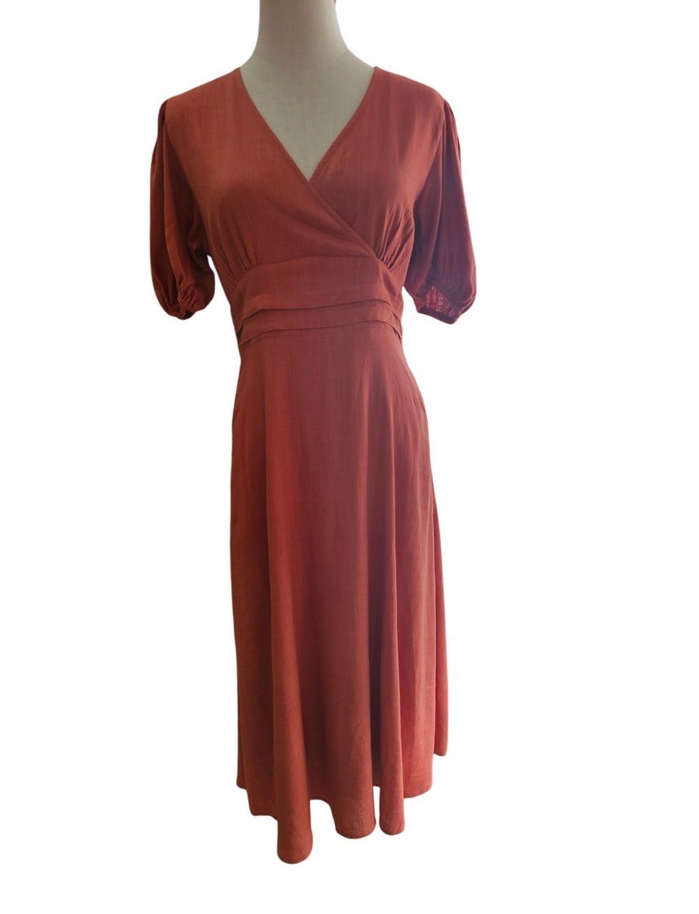 Caroline Morgan Sammie Waist Detail Rust Dress