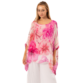 Vera May Floral Fuxia Silk Top
