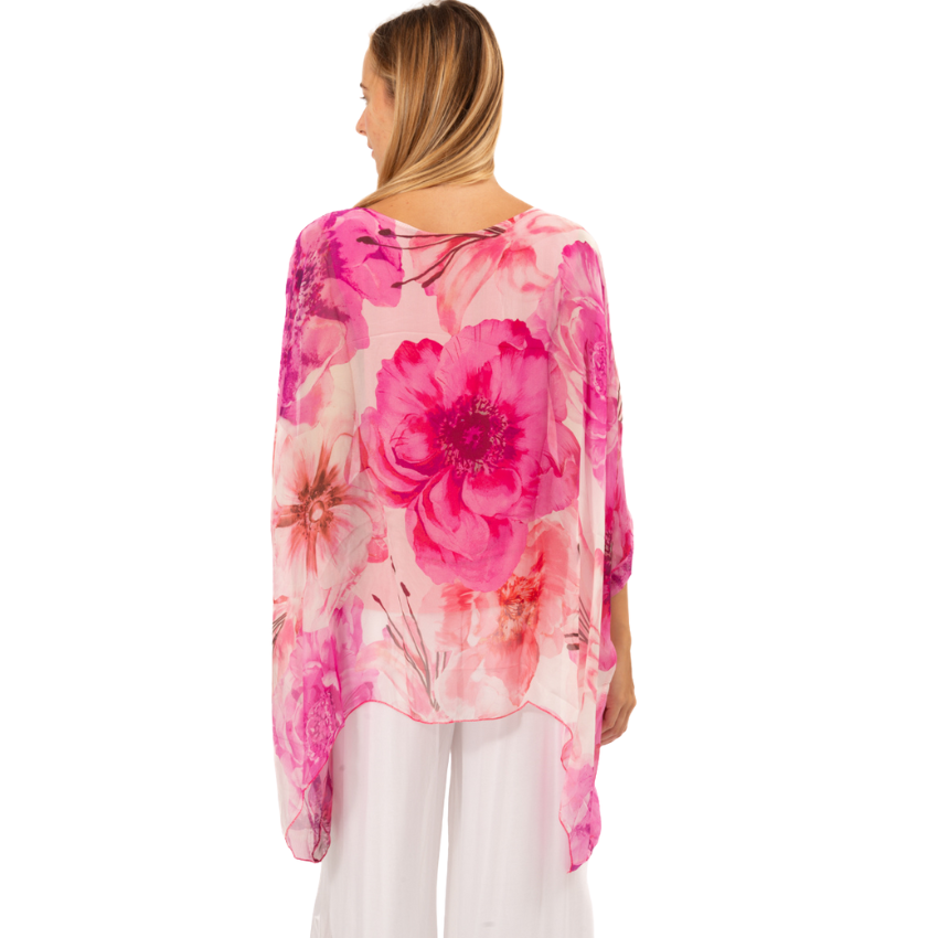 Vera May Floral Fuxia Silk Top