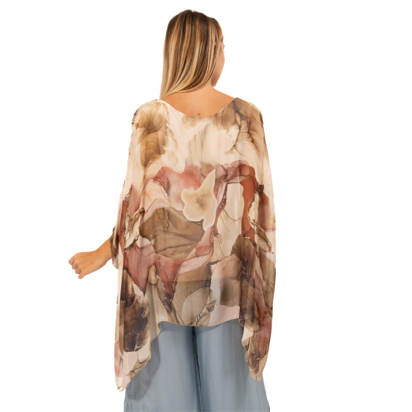 Vera May Beige Marble Print Silk Top