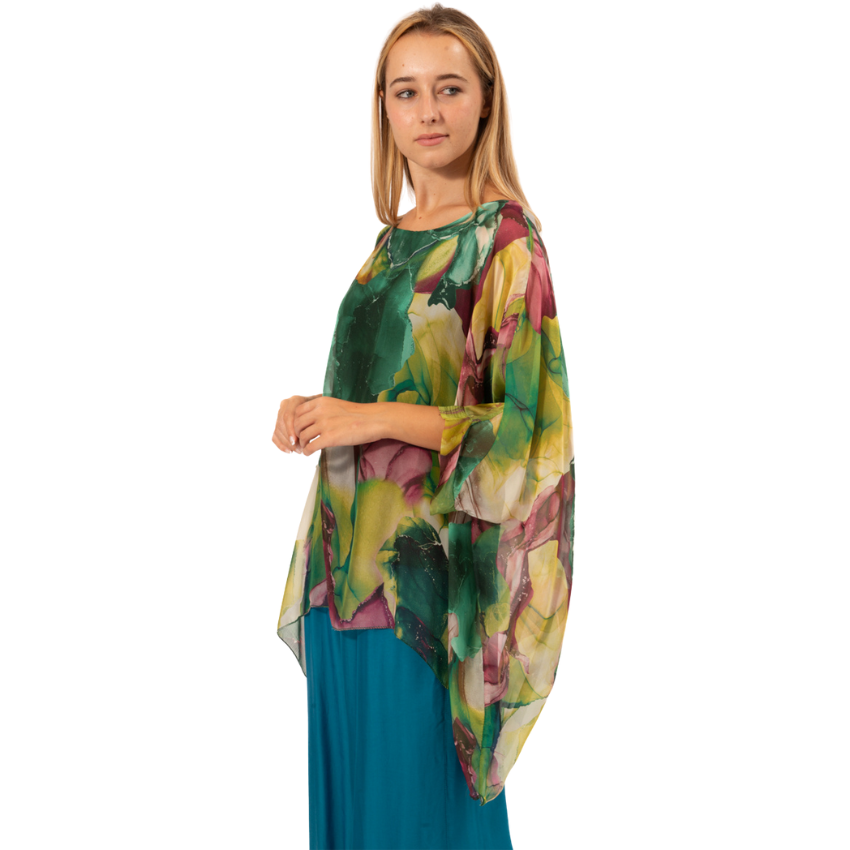 Vera May Green Marble Print Silk Top
