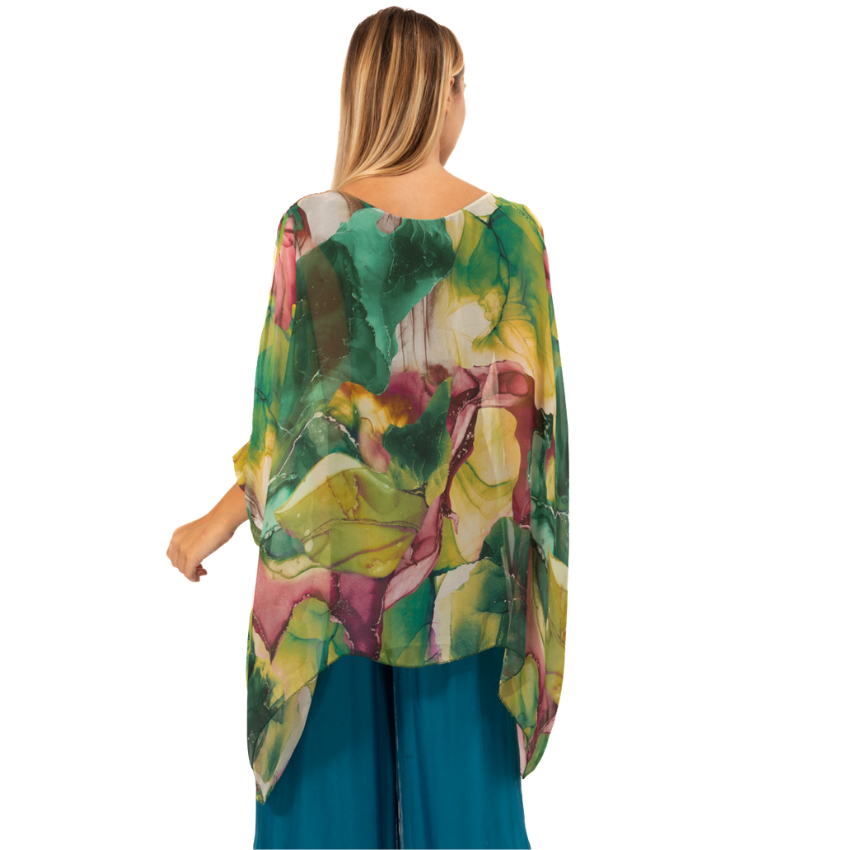 Vera May Green Marble Print Silk Top