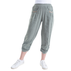 Vera May Zara Sage Button Detail Linen Pants