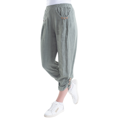 Vera May Zara Sage Button Detail Linen Pants