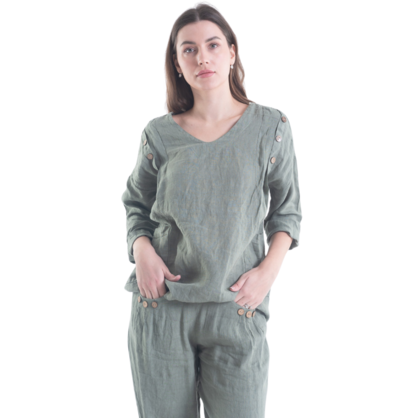 Vera May Tara Sage Linen Top
