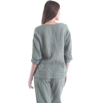 Vera May Tara Sage Linen Top