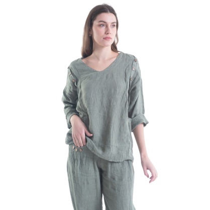Vera May Tara Sage Linen Top