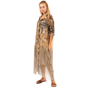 Vera May Beige Printed Silk Dress