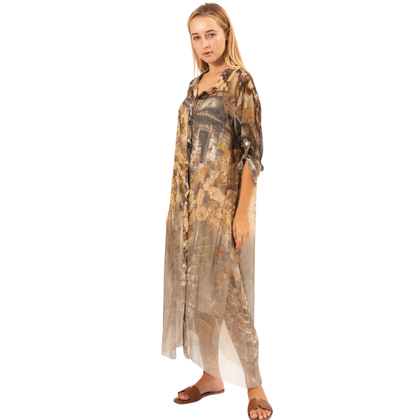Vera May Beige Printed Silk Dress