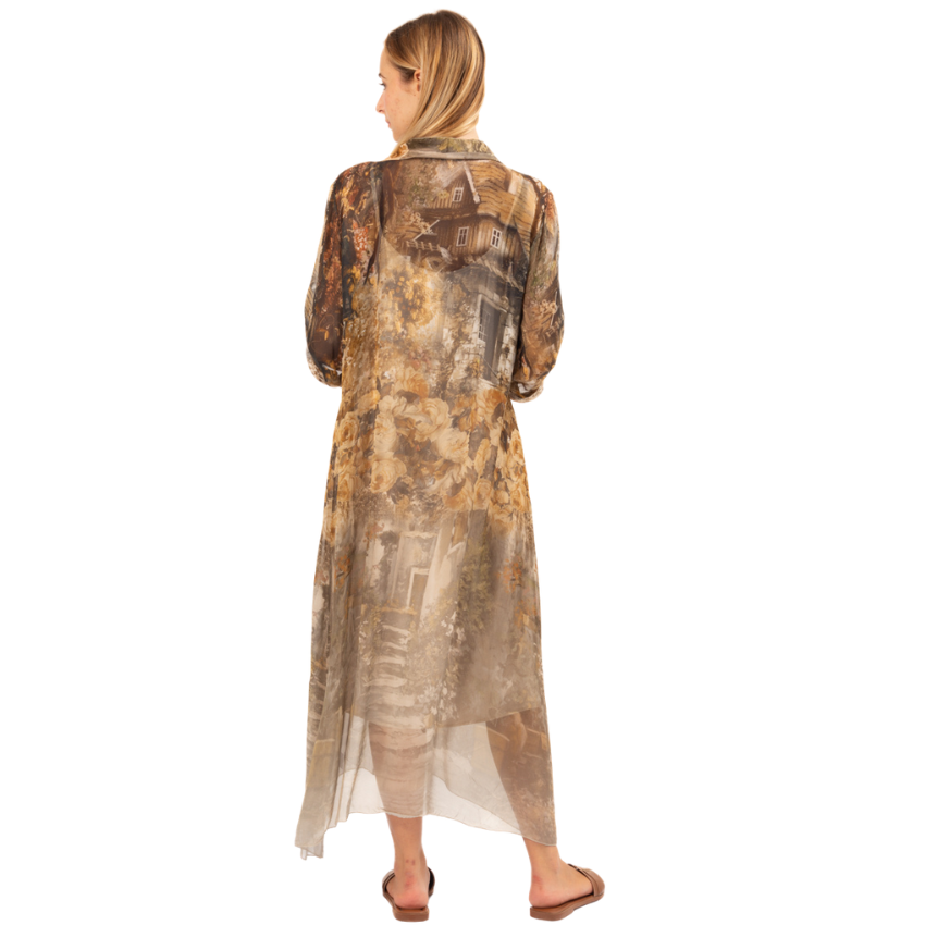 Vera May Beige Printed Silk Dress
