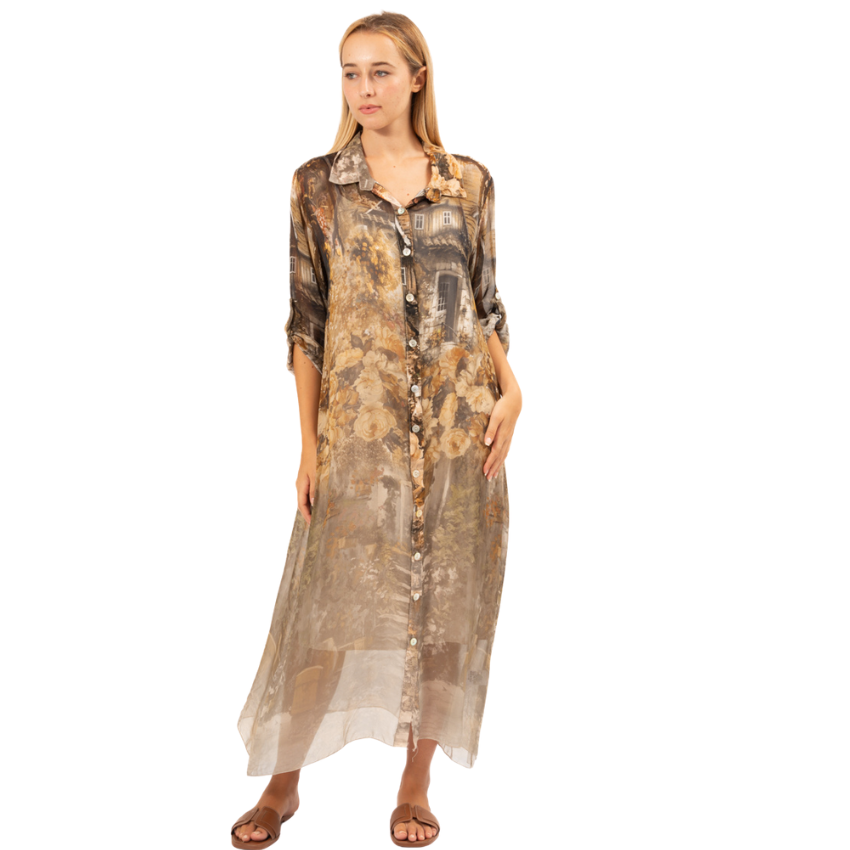 Vera May Beige Printed Silk Dress