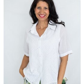 Jolie Saule Tamara Eyelet Embroidered Top - Size 8