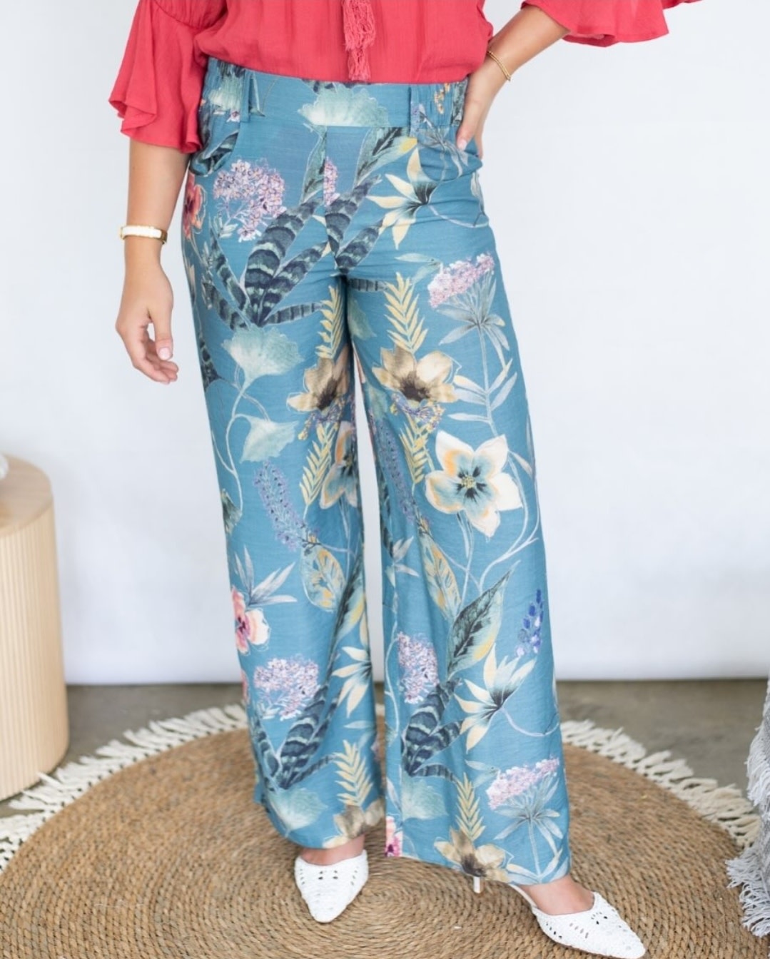 Willow Tree Tiana Floral Blue Pants