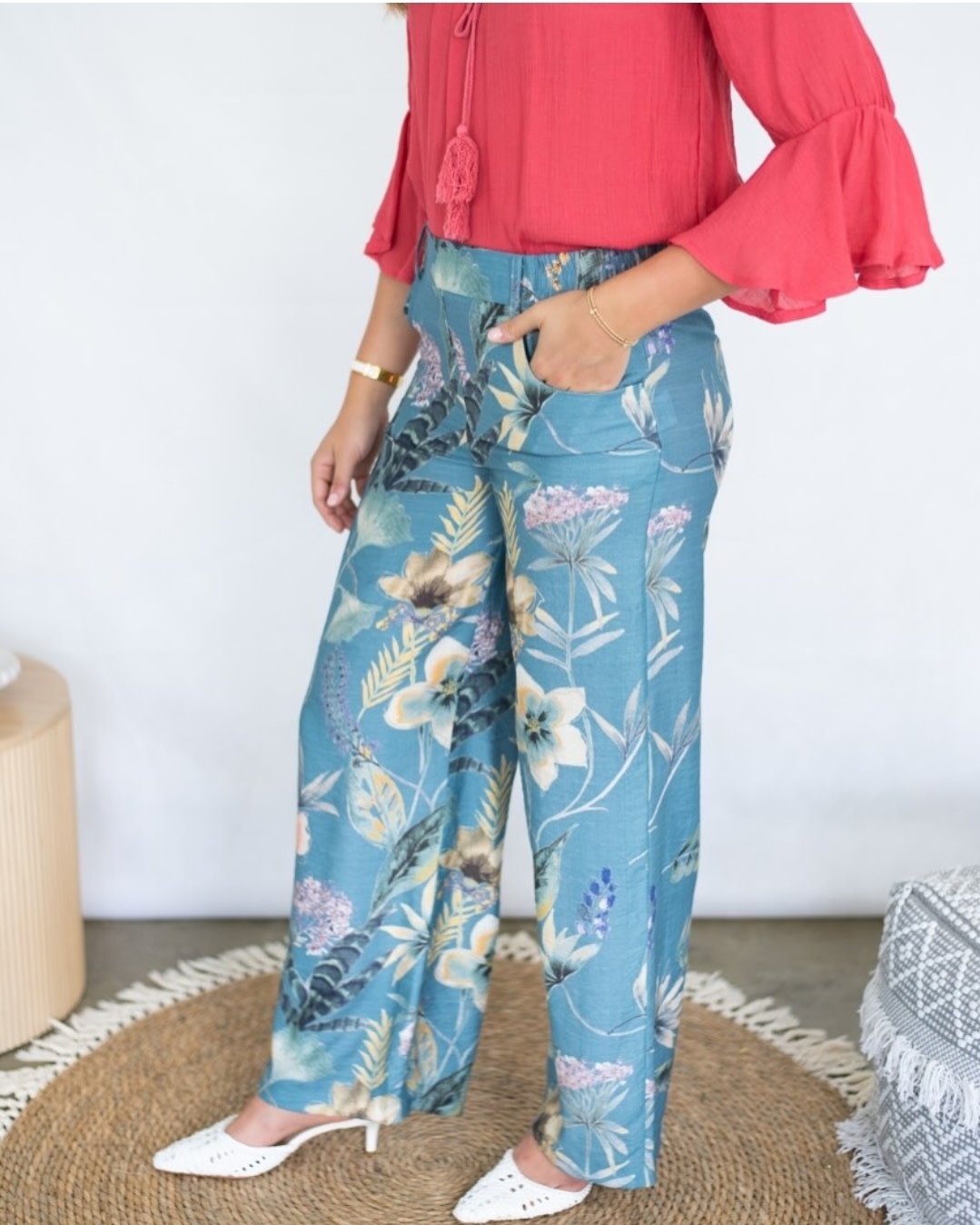 Willow Tree Tiana Floral Blue Pants