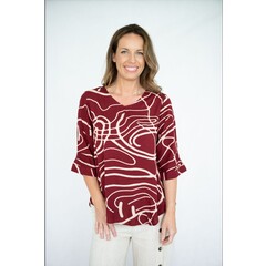 Willow Tree Scribble Burgundy Button Back Top