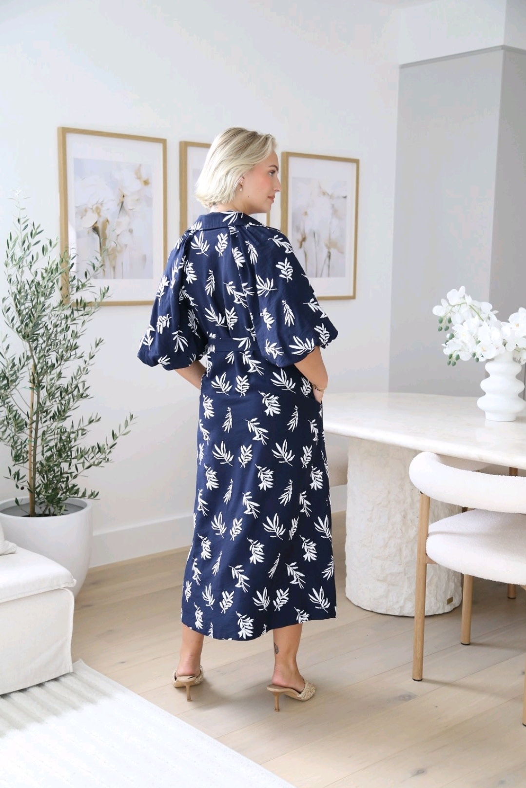 Salty Bright Ebony Navy Embroidered Dress