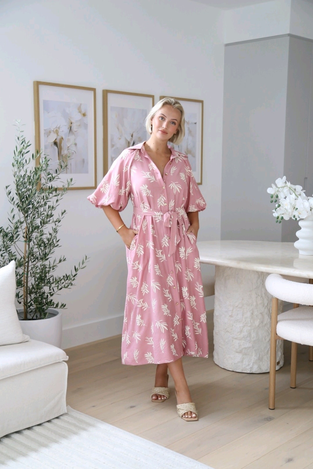 Salty Bright Ebony Pink Embroidered Dress