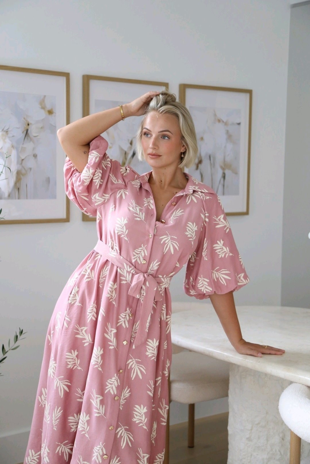 Salty Bright Ebony Pink Embroidered Dress