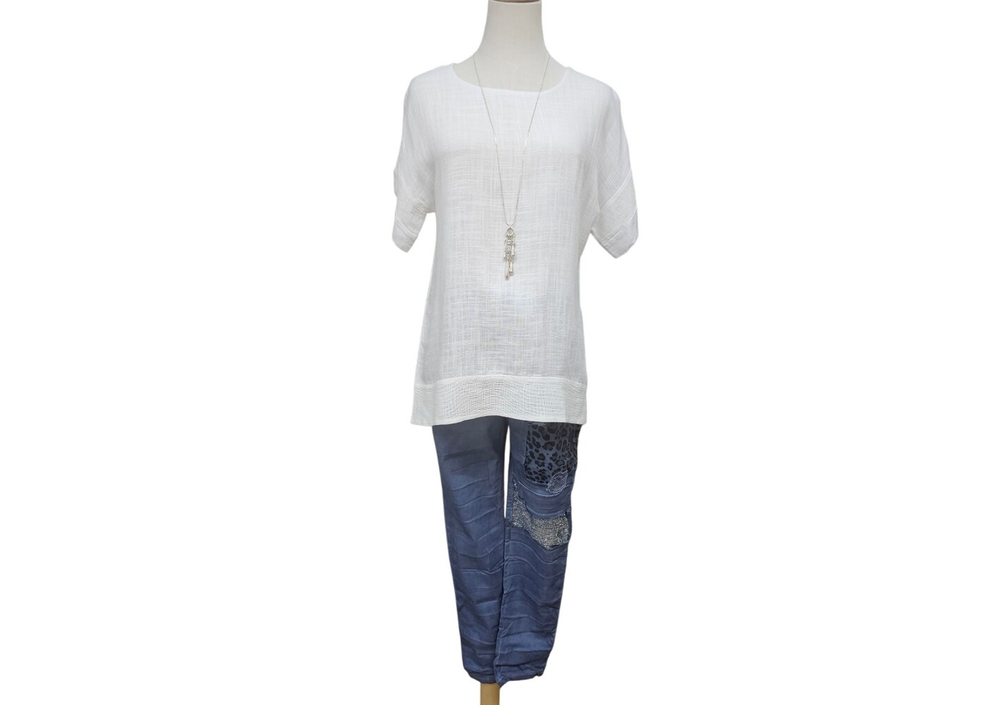 Indigo Designs Leopard Detail Denim Jeans