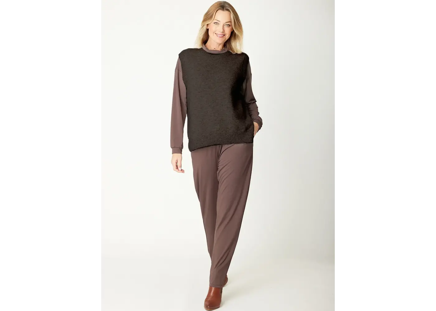 Luna Sky Tabard Recycled Yarn Vest - Chocolate