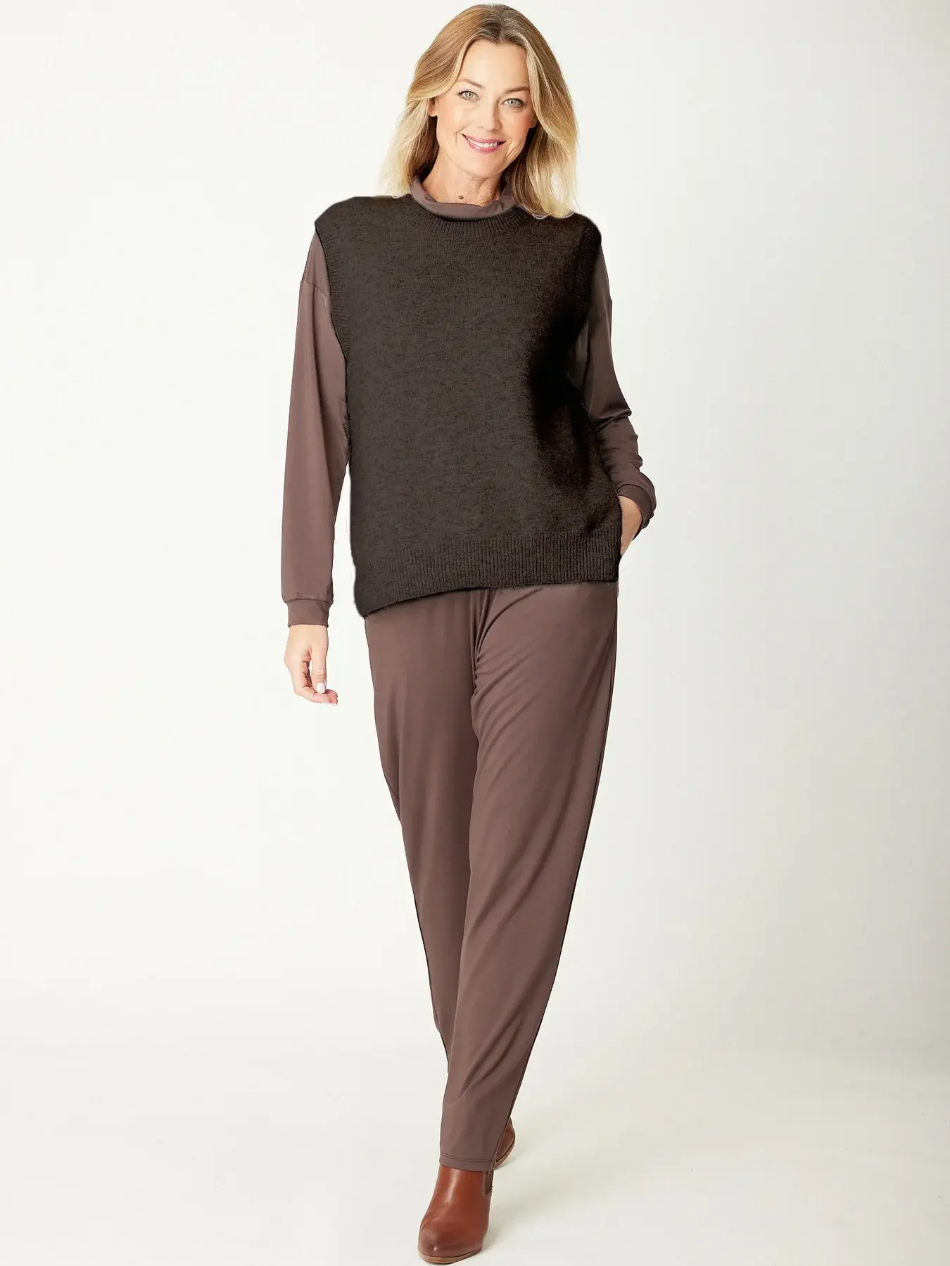 Luna Sky Tabard Recycled Yarn Vest - Chocolate