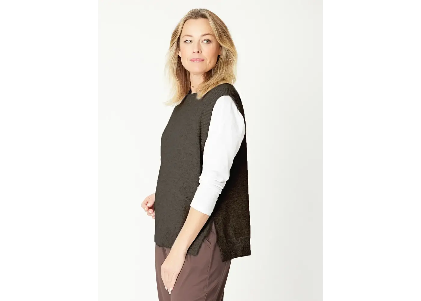 Luna Sky Tabard Recycled Yarn Vest - Chocolate