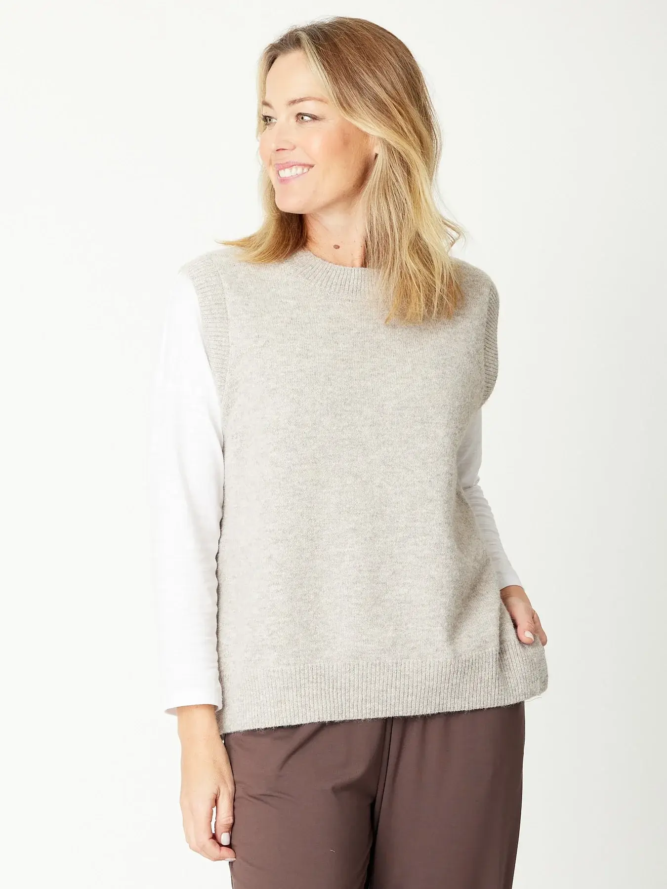 Luna Sky Tabard Recycled Yarn Vest - Oatmeal